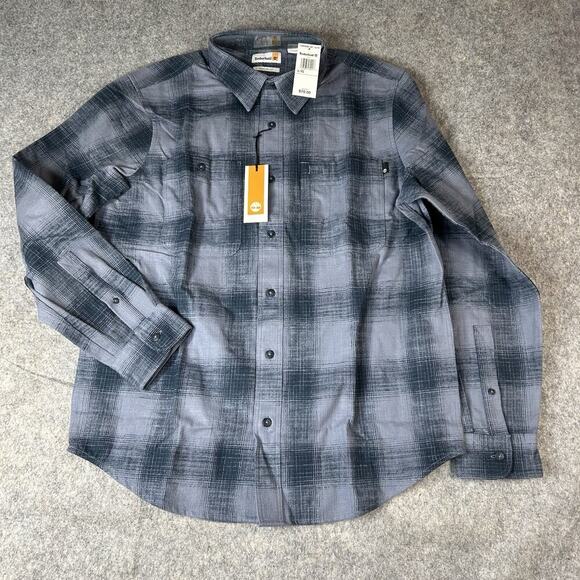 Timberland Windham Heavy Weight Flannel Mens Large Blue Plaid Workwear - Picture 1 of 8